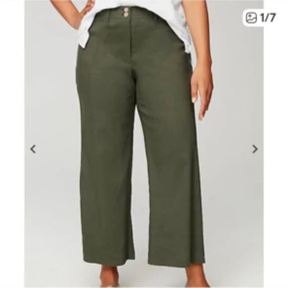 J. Jill Linen-Stretch Wide-Leg Crop in Spanish Moss Size Medium - Picture 1 of 9